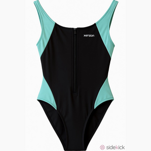NWT Black and Aqua zip front one piece swim suit by Xersion  XXL